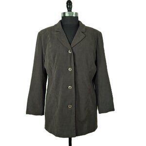 Jessica Petites Long Suede-Like 4 Button Olive Green Jacket Blazer Sz 12P Lined
